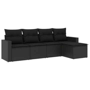 Set mobilier de grădină cu perne, 5 piese, negru, poliratan - Img 2