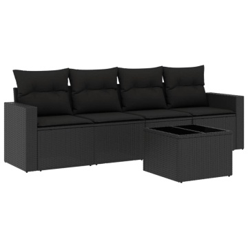 Set mobilier de grădină cu perne, 5 piese, negru, poliratan - Img 2