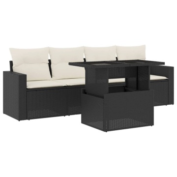 Set mobilier de grădină cu perne, 5 piese, negru, poliratan - Img 2