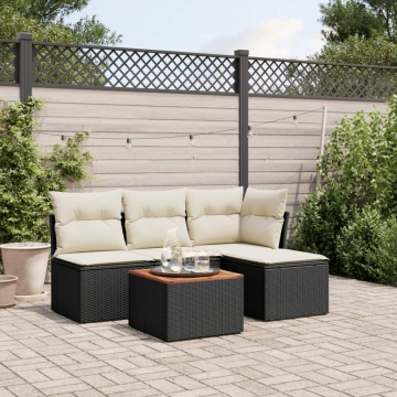 Set mobilier de grădină cu perne, 5 piese, negru, poliratan - Img 1