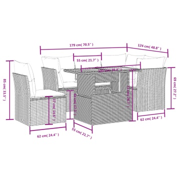 Set mobilier de grădină cu perne, 5 piese, negru, poliratan - Img 3