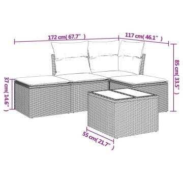 Set mobilier de grădină cu perne, 5 piese, negru, poliratan - Img 3