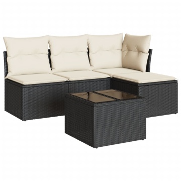 Set mobilier de grădină cu perne, 5 piese, negru, poliratan - Img 2
