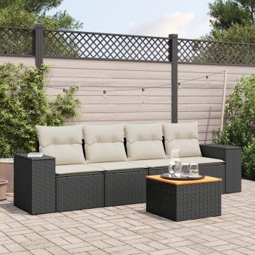 Set mobilier de grădină cu perne, 5 piese, negru, poliratan - Img 1