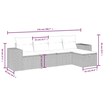 Set mobilier de grădină cu perne, 5 piese, negru, poliratan - Img 4