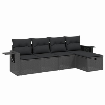 Set mobilier de grădină cu perne, 5 piese, negru, poliratan - Img 2