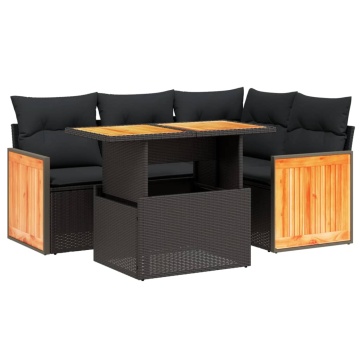Set mobilier de grădină cu perne, 5 piese, negru, poliratan - Img 2