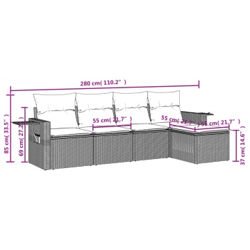 Set mobilier de grădină cu perne, 5 piese, negru, poliratan - Img 3
