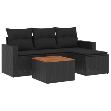 Set mobilier de grădină cu perne, 5 piese, negru, poliratan - Img 2