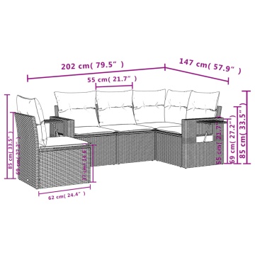Set mobilier de grădină cu perne, 5 piese, negru, poliratan - Img 7