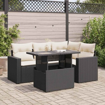Set mobilier de grădină cu perne, 5 piese, negru, poliratan - Img 1