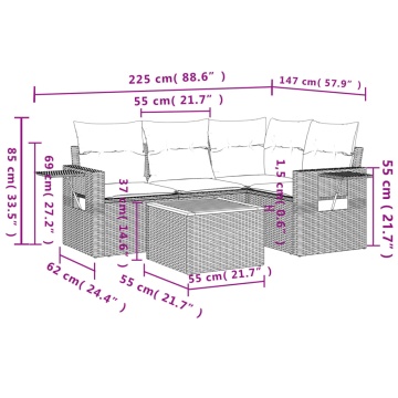 Set mobilier de grădină cu perne, 5 piese, negru, poliratan - Img 3