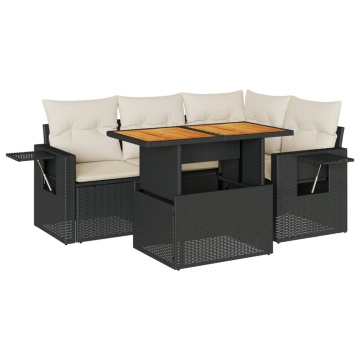 Set mobilier de grădină cu perne, 5 piese, negru, poliratan - Img 2