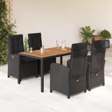 Set mobilier de grădină cu perne, 5 piese, negru, poliratan - Img 1