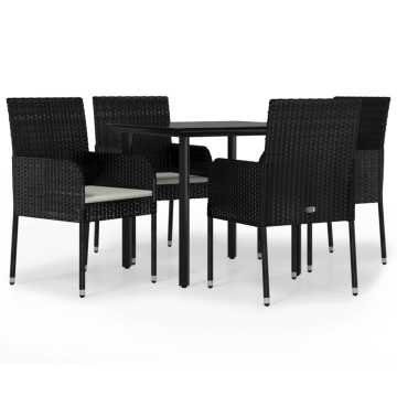 Set mobilier de grădină cu perne, 5 piese, negru, poliratan - Img 2