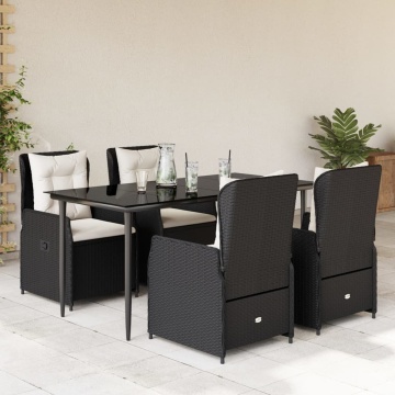 Set mobilier de grădină cu perne, 5 piese, negru, poliratan - Img 1