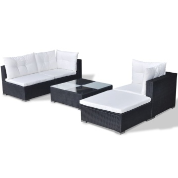 Set mobilier de grădină cu perne, 5 piese, negru, poliratan - Img 5