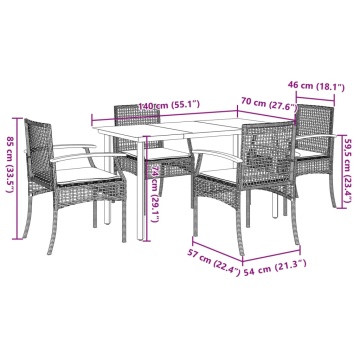 Set mobilier de grădină cu perne, 5 piese, negru, poliratan - Img 6