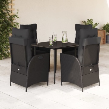 Set mobilier de grădină cu perne, 5 piese, negru, poliratan - Img 1
