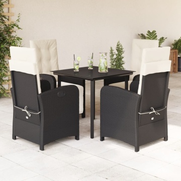 Set mobilier de grădină cu perne, 5 piese, negru, poliratan - Img 1