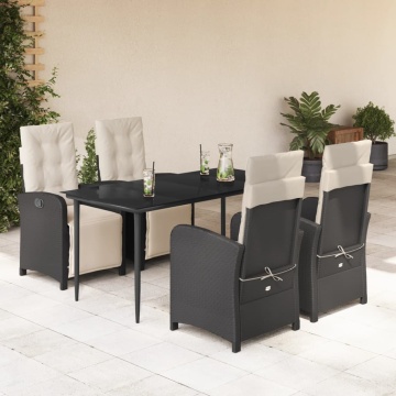 Set mobilier de grădină cu perne, 5 piese, negru, poliratan - Img 1