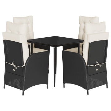 Set mobilier de grădină cu perne, 5 piese, negru, poliratan - Img 2