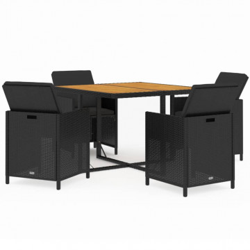 Set mobilier de grădină cu perne, 5 piese, negru, poliratan - Img 2