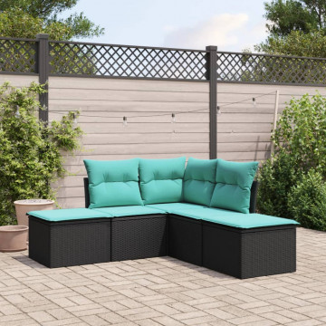 Set mobilier de grădină cu perne, 5 piese, negru, poliratan - Img 1