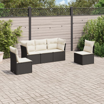 Set mobilier de grădină cu perne, 5 piese, negru, poliratan - Img 1