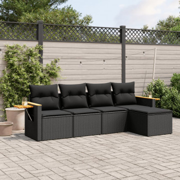 Set mobilier de grădină cu perne, 5 piese, negru, poliratan - Img 1