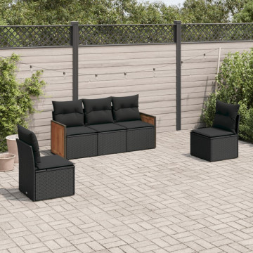 Set mobilier de grădină cu perne, 5 piese, negru, poliratan - Img 1
