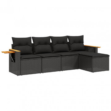 Set mobilier de grădină cu perne, 5 piese, negru, poliratan - Img 2