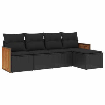 Set mobilier de grădină cu perne, 5 piese, negru, poliratan - Img 2