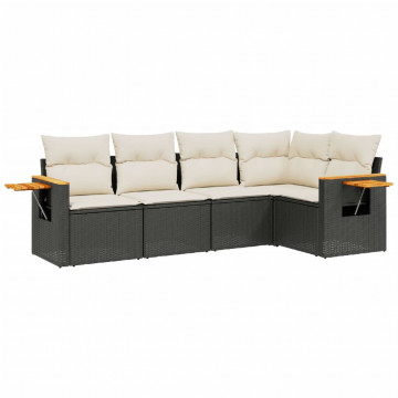 Set mobilier de grădină cu perne, 5 piese, negru, poliratan - Img 2