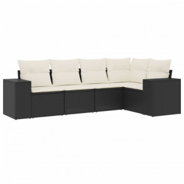Set mobilier de grădină cu perne, 5 piese, negru, poliratan - Img 2
