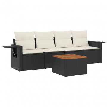Set mobilier de grădină cu perne, 5 piese, negru, poliratan - Img 2