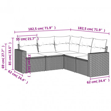 Set mobilier de grădină cu perne, 5 piese, negru, poliratan - Img 6