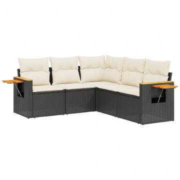 Set mobilier de grădină cu perne, 5 piese, negru, poliratan - Img 2