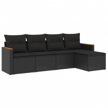 Set mobilier de grădină cu perne, 5 piese, negru, poliratan - Img 2
