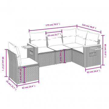 Set mobilier de grădină cu perne, 5 piese, negru, poliratan - Img 7