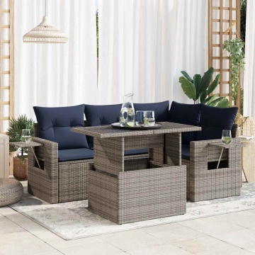 Set mobilier de grădină cu perne, 5 piese,poliratan/lemn acacia - Img 1