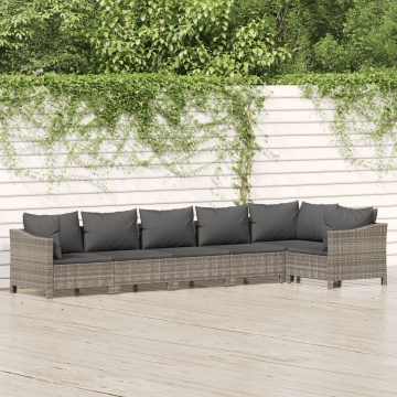 Set mobilier de grădină cu perne, 6 piese, gri, poliratan - Img 1