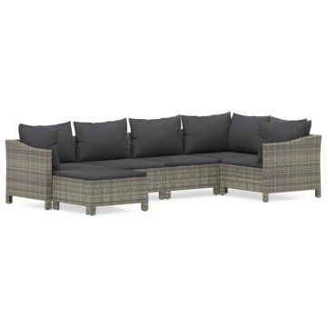 Set mobilier de grădină cu perne, 6 piese, gri, poliratan - Img 2