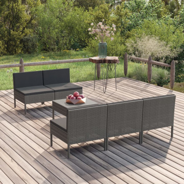 Set mobilier de grădină cu perne, 6 piese, gri, poliratan - Img 1