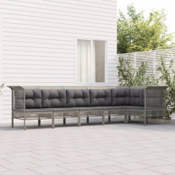 Set mobilier de grădină cu perne, 6 piese, gri, poliratan - Img 1