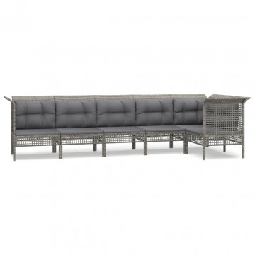 Set mobilier de grădină cu perne, 6 piese, gri, poliratan - Img 2