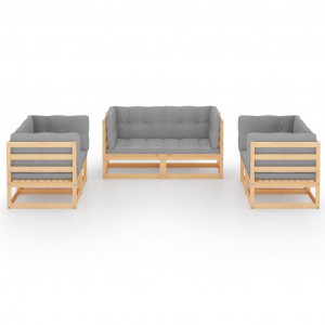 Set mobilier de grădină cu perne, 6 piese, lemn masiv de pin - Img 2