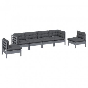 Set mobilier de grădină cu perne, 6 piese, lemn masiv de pin - Img 3