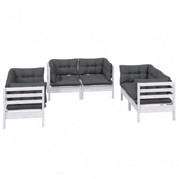 Set mobilier de grădină cu perne, 6 piese, lemn masiv de pin - Img 3