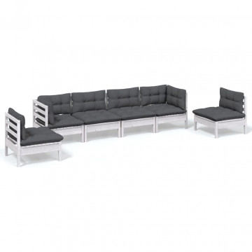 Set mobilier de grădină cu perne, 6 piese, lemn masiv de pin - Img 2